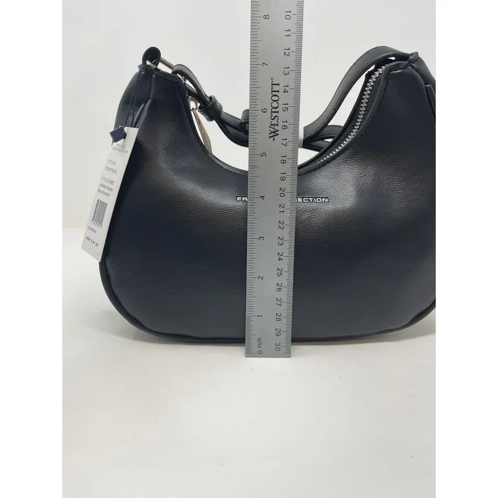 French Connection Sabrina Shoulder Bag with Coin Purse Black Faux Leather‎